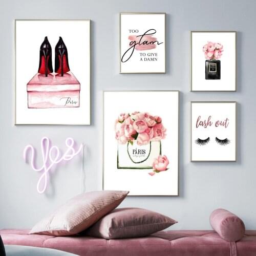 Fashion Nordic Poster Paris Perfume Woman Bag High Heels Eyelash Wall Art Print Canvas Painting Decor Pictures For Living Room