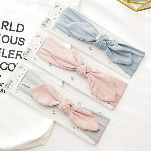 Cute Lovely Rabbit Ears Bowknot Shaped Elastic Cloth Baby Girls Hairbands Children Hair Accessories 3 colors