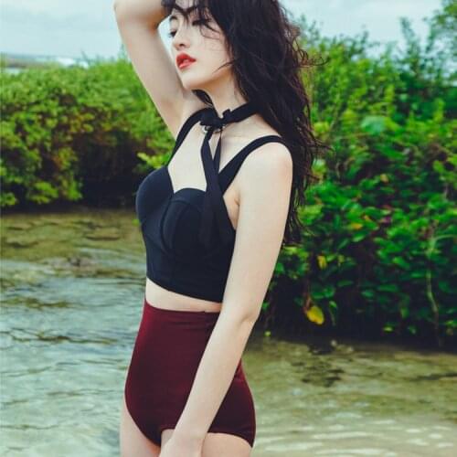 Swimsuit Separate Swimsuits Bikini Girls Woman Swimwear Women Tankini Womens Thailand Red Wine Restoring Ancient High Waist