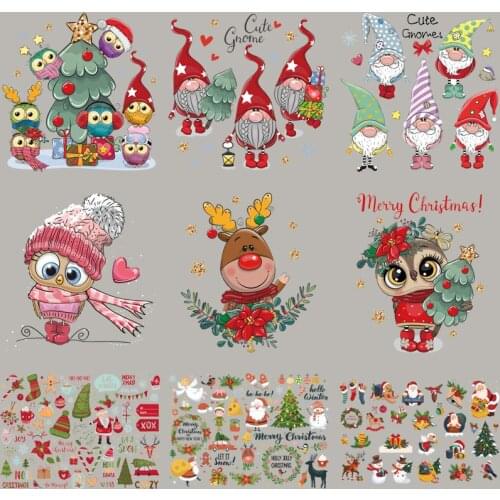 Small Size Christmas Patch DIY Heat Transfer Tops Appliqued Vinyl Iron On Patches Heat Print For Shirt Socks Hat Stickers