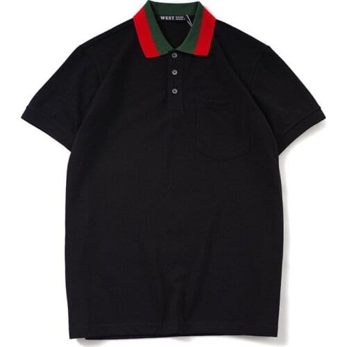 New Novelty 2020 High Embroidered Green Red stripe Collar Fashion Casual Polo Shirts Shirt Skateboard Cotton Polos Top Tee L25