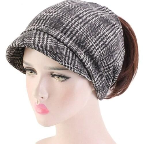 2020 plaid cashmere turban hat women twist hat Short brim cotton casual hat Chemo caps Girl Warm Wool Winter Beanie