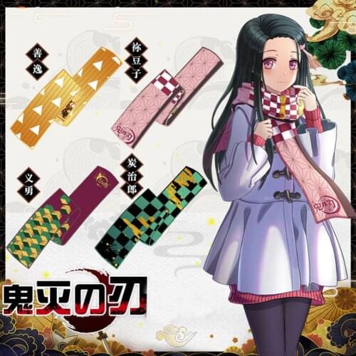 Demon Slayer Cosplay Cute Anime Scarf Nezeko Tanjiro Zenitsu Soft Muffler Crystal Flannel Winter Accessories Xmas Gifts