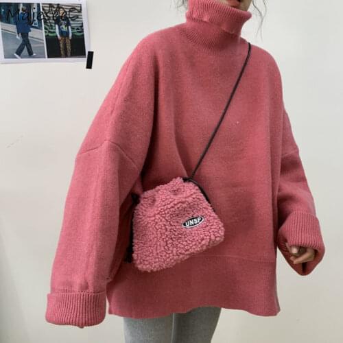 Sweaters Pullovers Womens Candy Color Pink Solid Turtleneck Loose Casual Korean Style All-match Fashion Autumn Harajuku Soft Ins