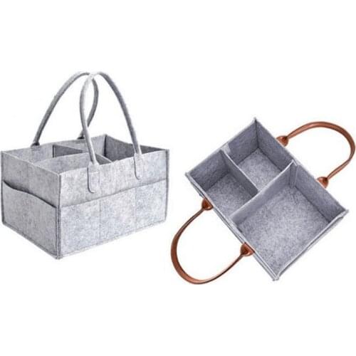 Baby Felt Nursery Organizer Basket Infant Diaper Bag with Handle Caddy Changing Nappy Kids Storage Carrier Large Pocket Storage