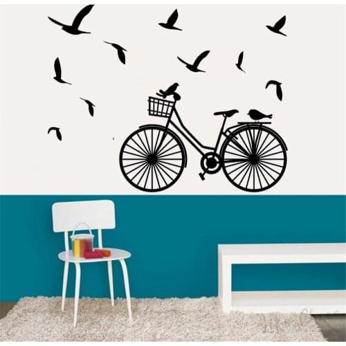 Bike With Bird Wall Sticker Livingroom Kids Room Bicycle Bird Animal Decal Bedroom Vinyl Home Decor Easy Removable Poster DW7959