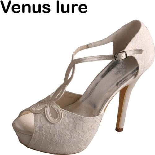Womens Platform Shoes Cream Lace Wedding Prom Sandals High Heel Summer Shoes