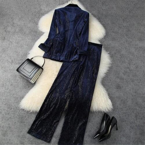 European and American womens wear 2020 autumn new style Long sleeved lapel corduroy coat Wide-legged pants Fashion suits