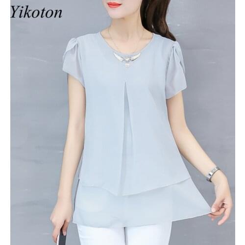 Woman Top Blouses and Shirts New Summer Elegant Chiffon Blouse O-Neck Butterfly Sleeve Womens Shirt Femininas Casual Loose Tops
