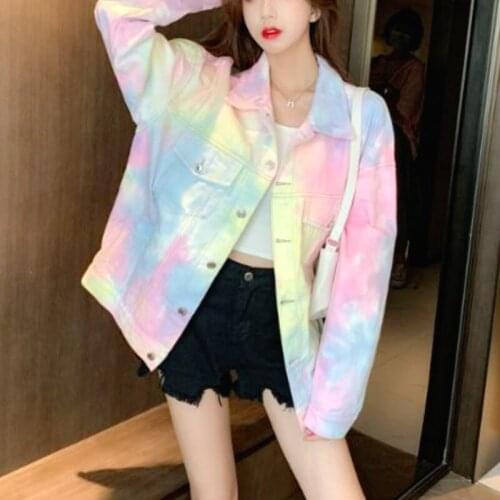 Print Rainbow Jacket Coat Women Winter Sweet Outwear Jackets Female Casual High Street Korean Style Chic Jacket Women