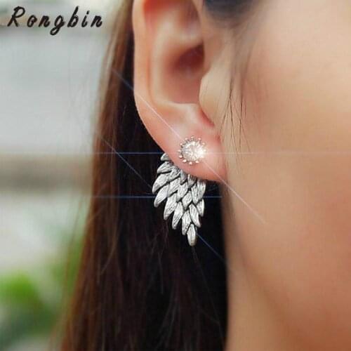 2017 Womens Angel Wings Stud Earrings Rhinestone Inlaid Alloy Ear Jewelry Party Earring Gothic Feather Brincos Gifts