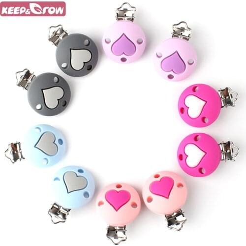 Keep&Grow 1Pc Round Pacifier Clips BPA Free DIY Pacifier Chain Heart Clips Holder Baby Teething Toys BPA Free Baby Teethers