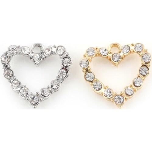 10pcs/lot Heart Rhinestone Dangle Handmade Charms Pendant DIY for Bracelet Necklace Bag