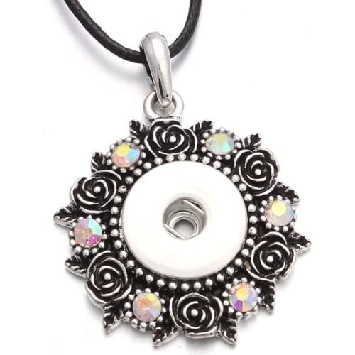 2018 New 4 Colors Snap Jewelry Metal Crystal Flower Pendant Necklaces Fit DIY 18MM Snap Buttons Necklaces