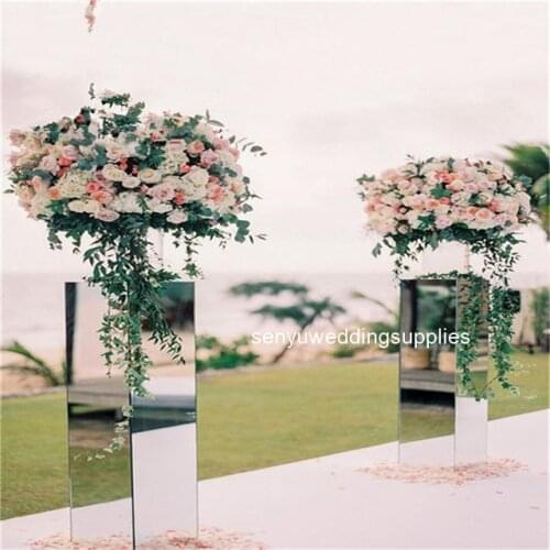 Silver Mirror Acrylic Walkway Lead Road Flower Stand For Wedding Party Event Decoration senyu01315