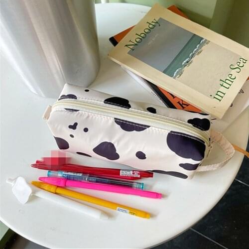 Cow Print Pencil Case Bag Storage Pouch Simple Stationery Bag Holder for Middle High School Office College Student