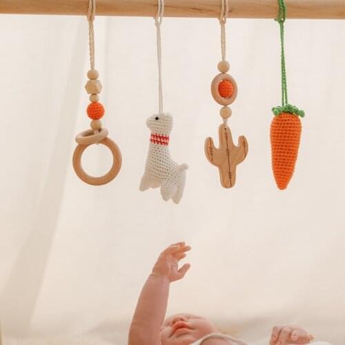 Baby Wooden Play Gym Hanging Mobile Bed Holder Crochet Sheep Baby Toy Bell Wood Rattle Ring Newborn Educational Toy Baby Toys