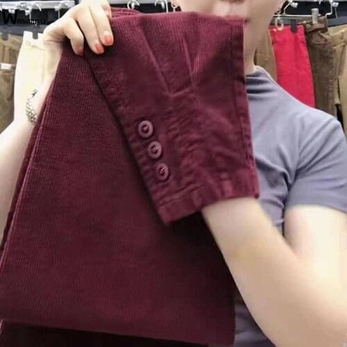 Elegant high-quality loose Pencil Pants Women Vintage Elastic waist trouser female Moms casual high waist corduroy Harem Pants