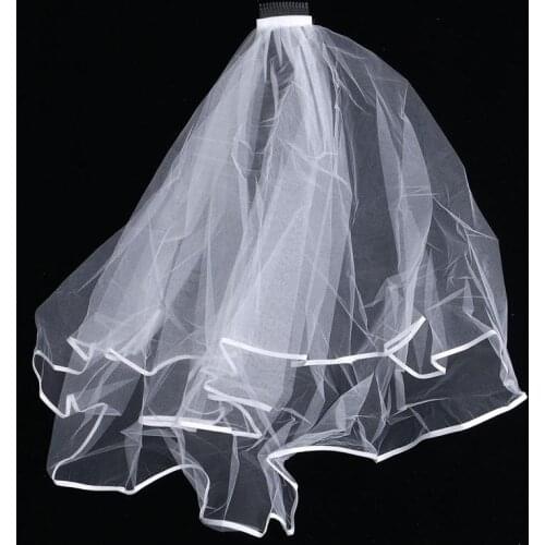 White Wedding Bridal Veil Tulle Bridal Veils with Comb Wedding Veils With Lace Ribbon Edge For Marriage Wedding Accessories