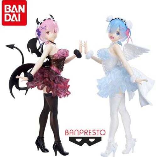 BANDAI Original Anime ZERO - Starting Life In Another World Demon Rem Angel Ram Action figure PVC Model Toys Anime Figure