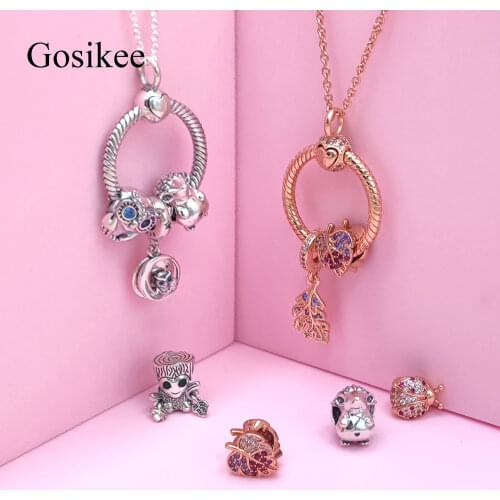 S925 Sterling Silver Color O Circle Pendant Moments collar Necklace DIY Charm Fit Original Pandora Jewelry For Women