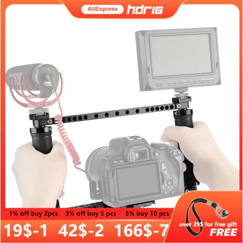 HDRIG Universal Dslr Camera Cage Handheld Full-Frame Cage Rubber Handle With 2 Cold Hot Shoe Adapter For Sony Canon Sony Cameras