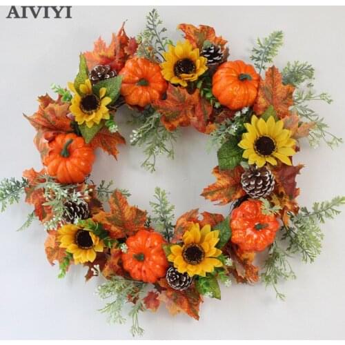 Foreign trade excellent products Halloween artificial wreath pumpkin sunflower pine vine wreath family window DIY decoration
