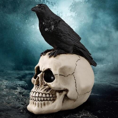 Halloween Artificial Skull Head Model And Crow Ornaments Scary Resin Skull Bone Horror Skelet Party Bar Ornament Decoration
