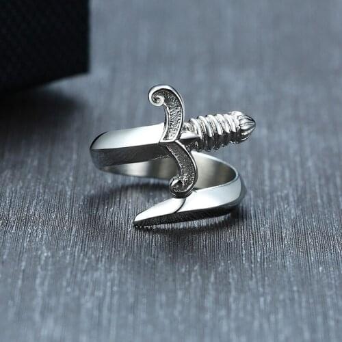 Modyle Unique Dagger Ring for Men Silver Color Stainless Steel Tough Man Jewelry Punk Knife Male Mister Anel Gent Alliance