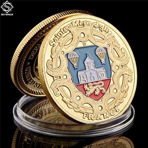 1944 WW II France Military Coin Gold Plated Coin 1.57"*0.12" The Parachute Soldier Antique Coin Collection