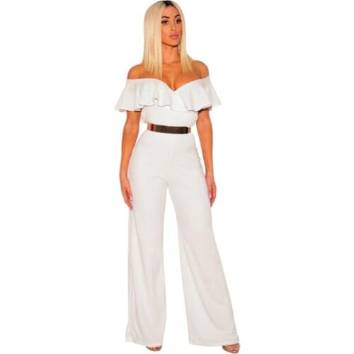 New spring and summer womens sexy ruffled jumpsuit fashion loose high waist milk silk jumpsuits Female