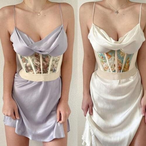 Women Vintage Angel Printed Corset Wrap Girdle Fish Boned Fitness Waist Shaper Underbust Bustier Cincher Elastic Slimming X5XA