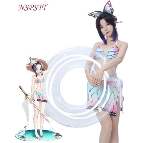 NSPATT Kochou Shinobu Swimsuit Cosplay Costume Women Sexy Bikini Anime Swinwear Cosplay Demon Slayer Bathing Suit Uniform