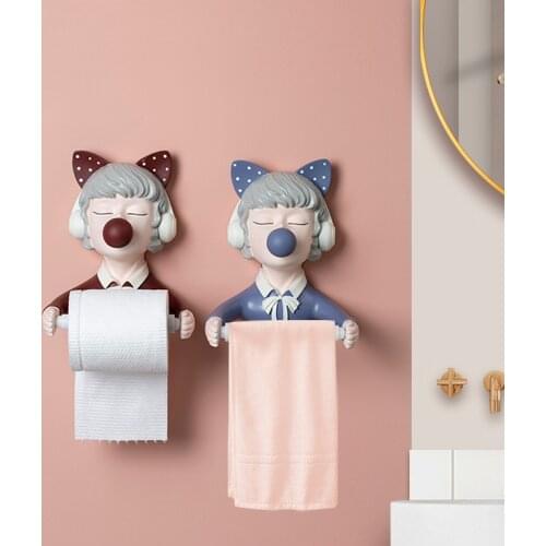 Nordic Creative Bubble Girl Roll Paper Towel Home Decoration Free Perforated Wall-mounted Tissue Holder bathroom shelf