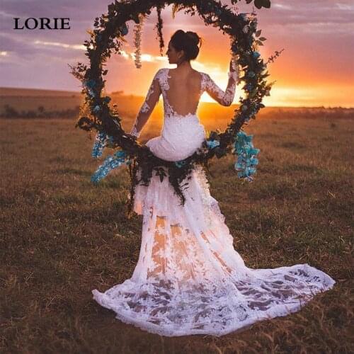 LORIE Wedding Dress 2021 Long Sleeve Romantic Lace Mermaid Bride Dress Sexy V Neck Side Split Boho Wedding Gowns