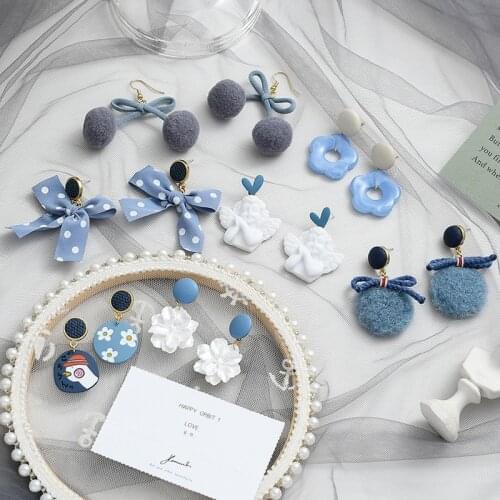 LOVOACC Multiple Blue Color Angel Flower Bowknot Drop Earrings for Women Resin Arcylic Polka Dot Hanging Earrings Sweet Jewelry