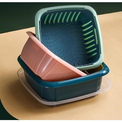 Multifunction Double-layer Plastic Kitchen Drain Basket Storage Box with Lid