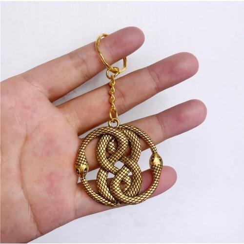 Fashion 25mm Key Ring Metal Winding Snake Key Chain Keychain Jewelry Antique Gold Color Plated Cobra Pendant