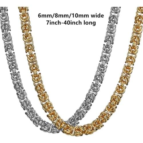 Fashion 6/8/10mm 316L Stainless Steel Necklace Silver Color Or Gold Handmade Byzantine Link Chain Mens Womens Bracelet 7-40inch