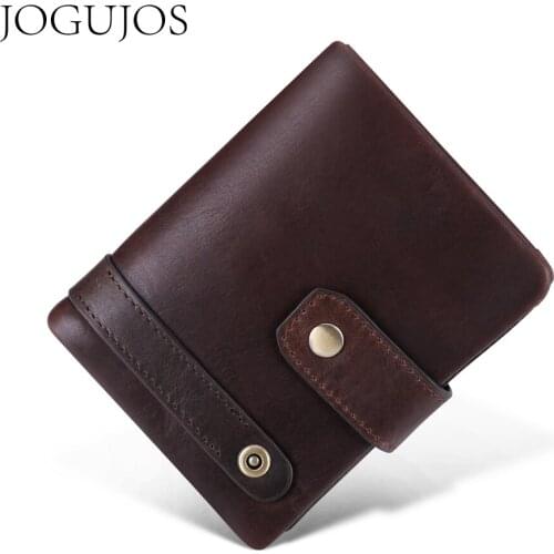 JOGUJOS New Genuine Leather Mens Wallets Vintage Short Man Wallet Cowhide Coin Purse Credit Card Holder Business Male Wallet