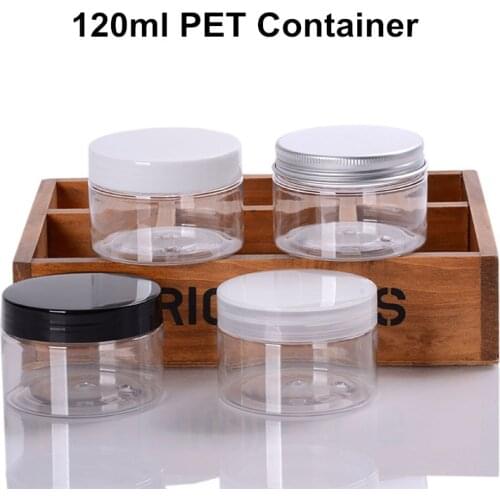 48 X 120g Empty Clear Cream Jar With White/Black/Alumium Lid,4OZ Face Care Foundation Container Makeup Packaging PET Case