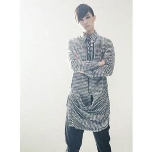 S-xxxl ! Personality Male Plaid Long-sleeve Shirt Unique Personality Style Shirt Plus Size Male Mens Stage Singer Customes