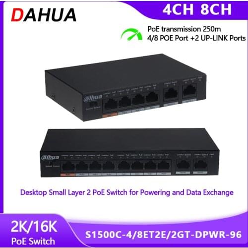 Dahua Switch PoE 4CH DH-S1500C-4ET2ET-DPWR and 8CH S1500C-8ET2GT-DPWR High Power Ethernet Switch Support monitoring PoE Protocol