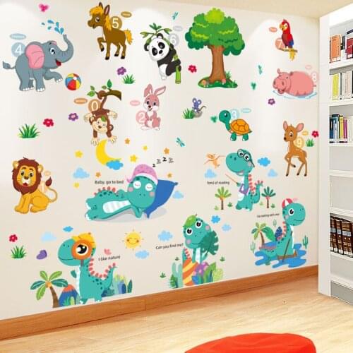 [SHIJUEHEZI] Cartoon Dinosaur Wall Stickers DIY Animals Trees Mural Decals for Kids Rooms Baby Bedroom Nursery Home Decoration