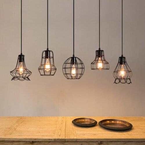 LED Indoor Lighting Modern Cage Pendant Lights Iron Retro Loft Hanging Lamp Metal Kitchen Fixtures Living Room Home Decoration