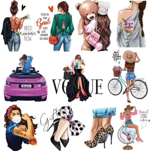 Iron On Patches for Clothing Fashion Girl Thermal Sticker On Clothes DIY A-level Washable Beauty Girl Patches Clothes Appliqued
