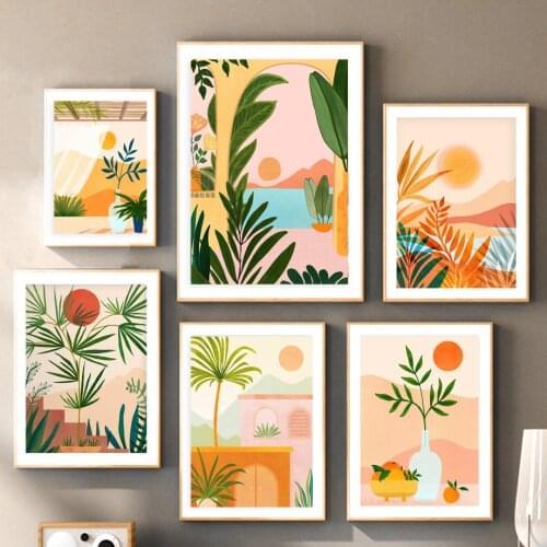 Tropical Sea Sun Plant Illustration Landscape Art Canvas Painting Nordic Posters And Prints Wall Pictures For Living Room Decor