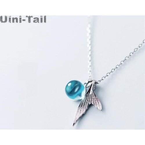 Uini-Tail new 925 sterling silver mermaid foam necklace Korean crystal fashion temperament wild cute fishtail necklace GN334