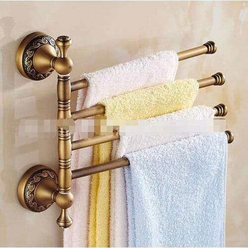 Vidric 2/3/4 rod Rotating retro towel rack, Fashion antique copper towel bar shelf, Bathroom kitchen towel hanging rack vintage