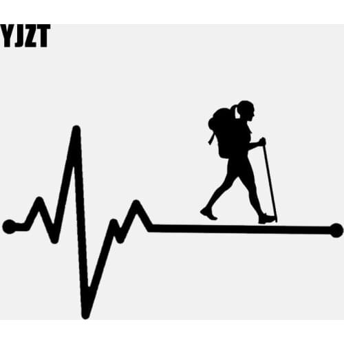 YJZT 15.5CM*10CM Hiking Girl Lifeline Heartbeat Vinyl Black/Silver Car Sticker C22-1140